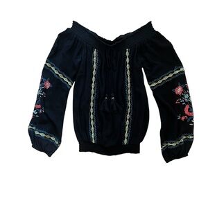 Black Off-Shoulder Embroidered Blouse